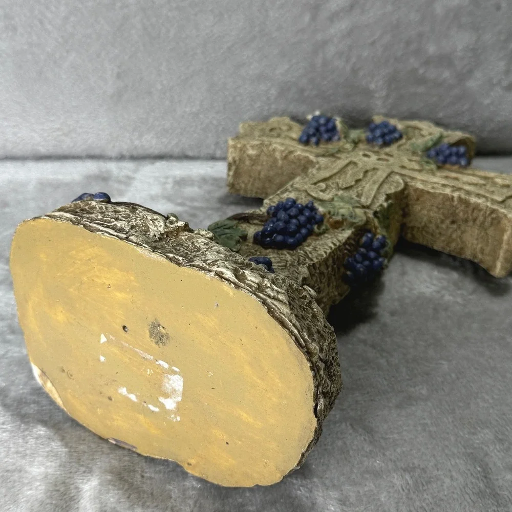 Decorative Grapevine Cross Resin Faux Stone Christian Large Tabletop 16